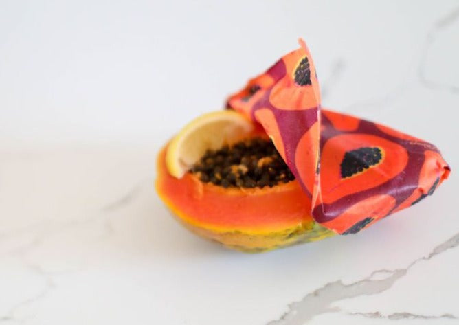 Beeswax Wrap Bulk Roll – Purple Papaya Print | Reusable Organic Cotton Wrap