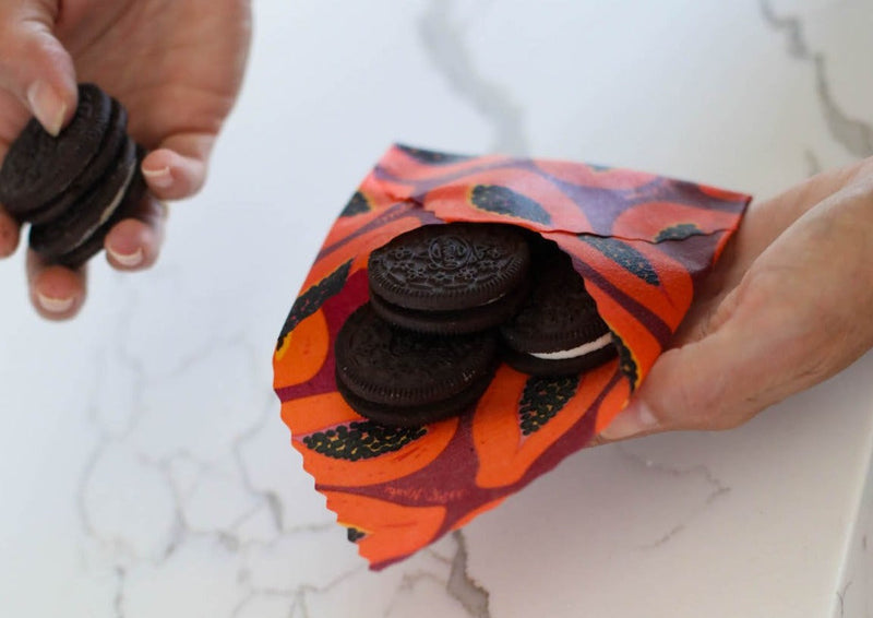 Beeswax Food Wrap – Purple Papaya Print | Reusable Organic Cotton Wraps