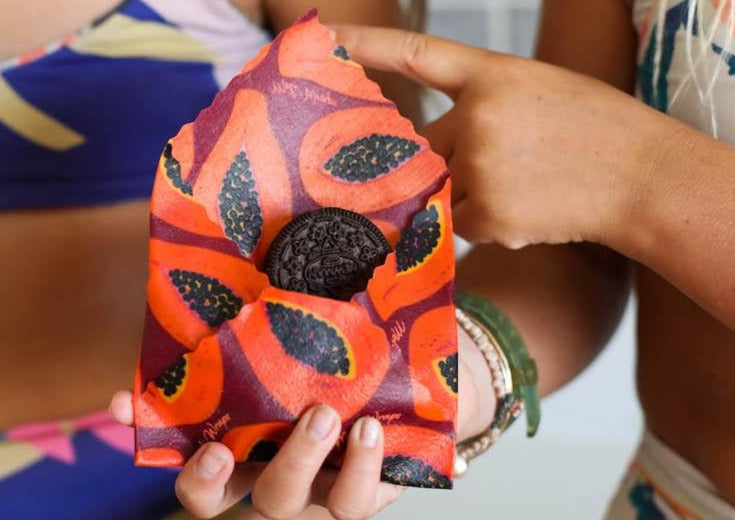 Beeswax Food Wrap – Purple Papaya Print | Reusable Organic Cotton Wraps