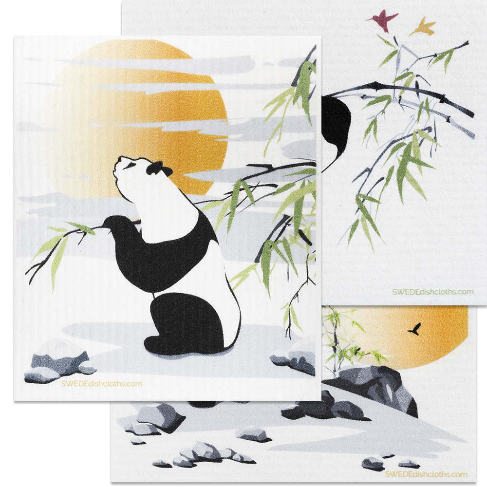 Mixed Pandas Set of 3 Swedish Dishcloths – Reusable, Compostable & Eco-Friendly Paper Towel Replacements