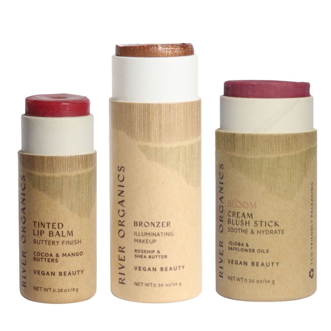Lip + Highlighter + Blush Set – Customizable Vegan Makeup Trio | Plastic-Free, Organic &amp; Cruelty-Free Beauty