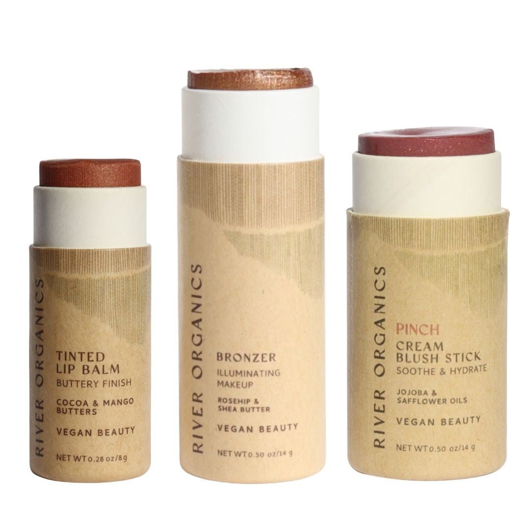 Lip + Highlighter + Blush Set – Customizable Vegan Makeup Trio | Plastic-Free, Organic &amp; Cruelty-Free Beauty