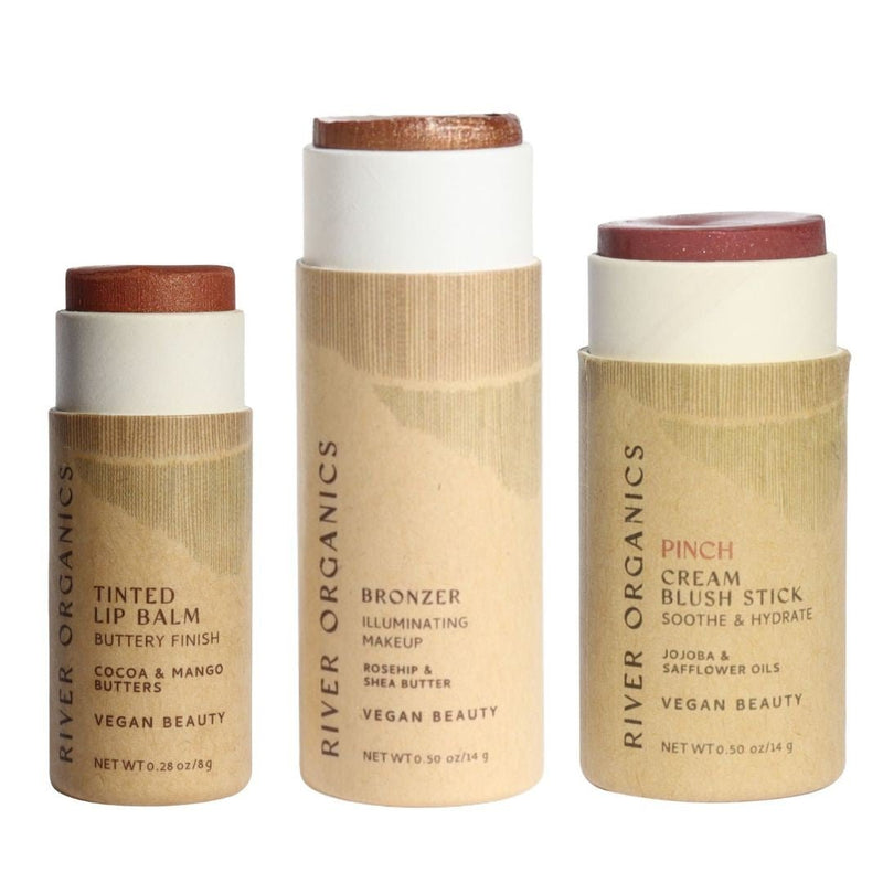 Lip + Highlighter + Blush Set – Customizable Vegan Makeup Trio | Plastic-Free, Organic & Cruelty-Free Beauty