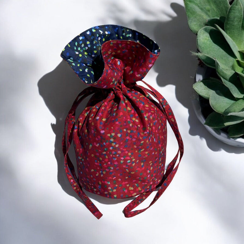 Medium Reusable Fabric Gift Bag | Blue & Red Confetti