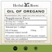 Directions, take 1 softgel, 1-3 times per day. Supplement facts: serving size is 1 softgel, 90 servings per container. Amount per 1 softgel, 150mg oil of oregano, 10 to 1 extract equivalent to 1,500 mg per oregano. Other ingredients: olive oil, gelatin, vegetable glycerin and purified water. Below the supplement facts are three badges. GMP certified, Family Owned business and Tree free paper