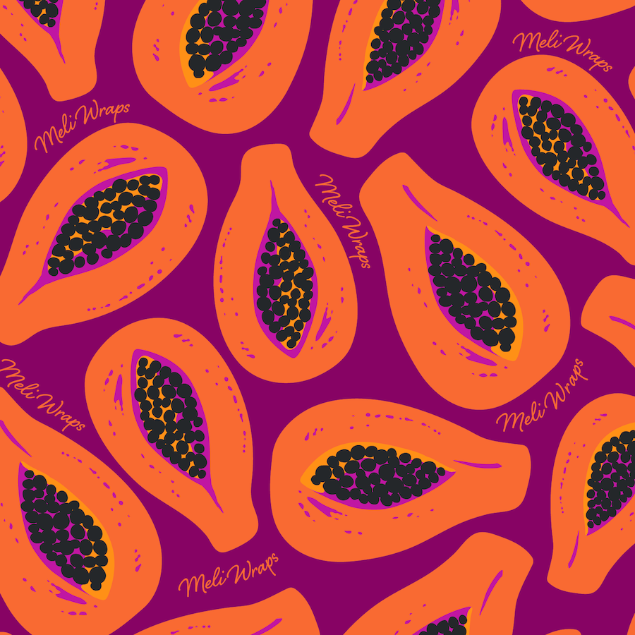 Beeswax Food Wrap – Purple Papaya Print | Reusable Organic Cotton Wraps