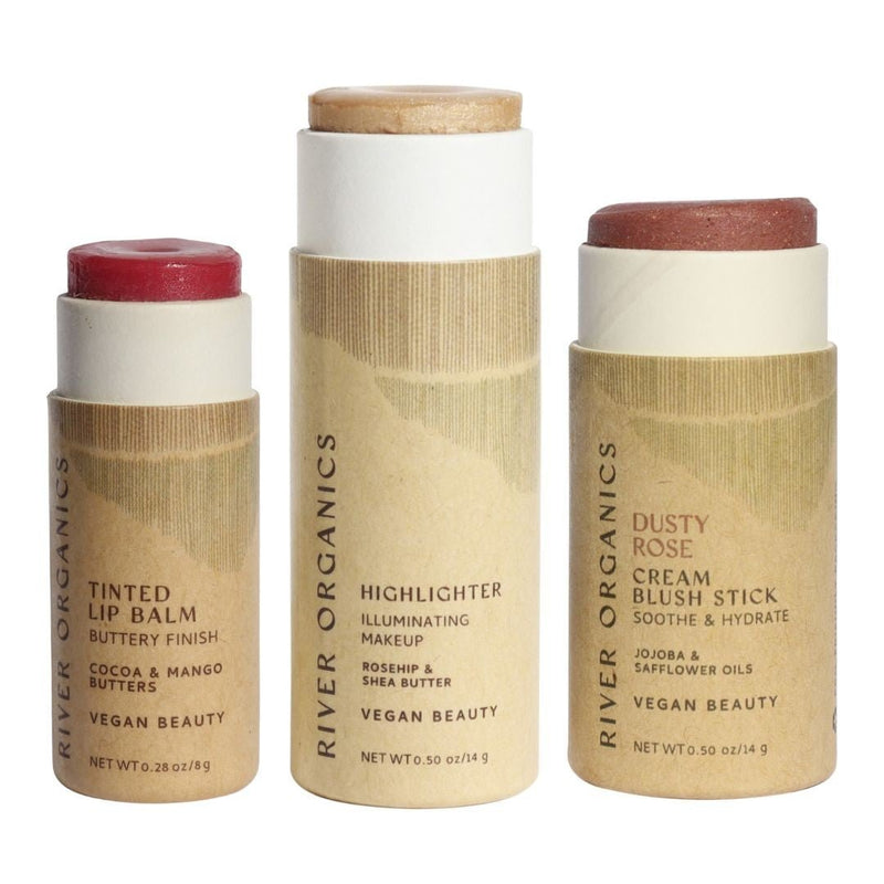 Lip + Highlighter + Blush Set – Customizable Vegan Makeup Trio | Plastic-Free, Organic & Cruelty-Free Beauty