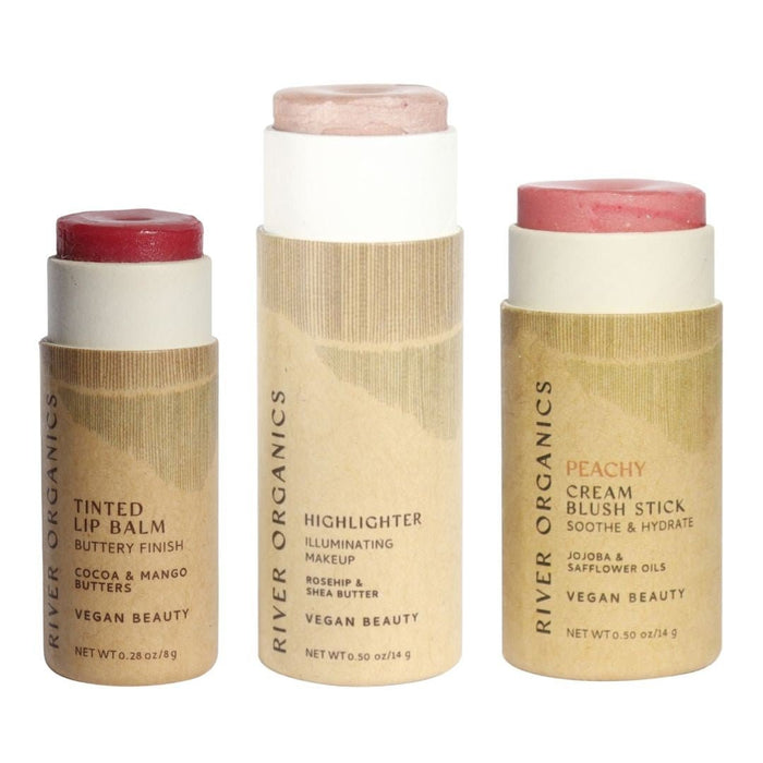 Lip + Highlighter + Blush Set – Customizable Vegan Makeup Trio | Plastic-Free, Organic & Cruelty-Free Beauty