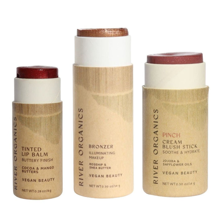 Lip + Highlighter + Blush Set – Customizable Vegan Makeup Trio | Plastic-Free, Organic & Cruelty-Free Beauty
