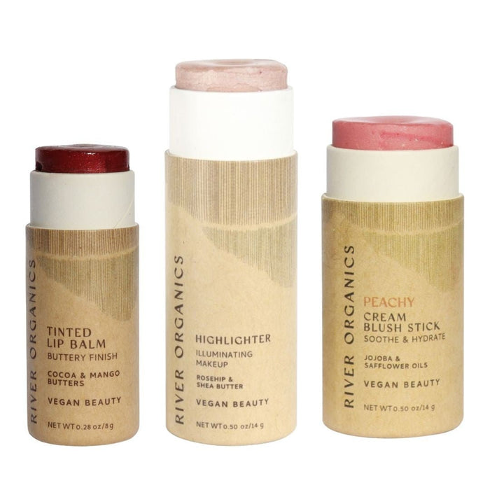 Lip + Highlighter + Blush Set – Customizable Vegan Makeup Trio | Plastic-Free, Organic & Cruelty-Free Beauty