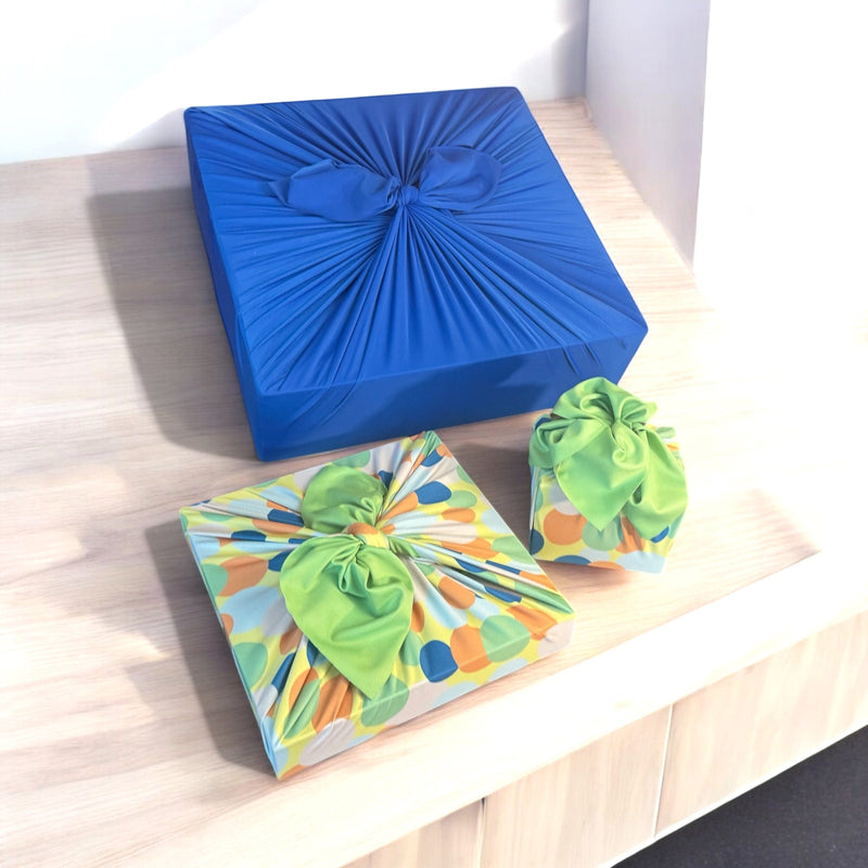 Set of 3 (S, L, XL) Reusable Cloth Furoshiki Gift Wrap | Polka Dot & Deep Blue