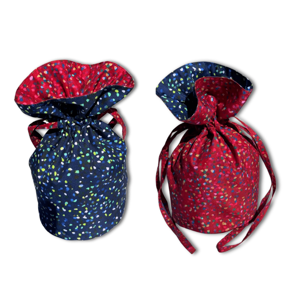 Medium Reusable Fabric Gift Bag | Blue &amp; Red Confetti