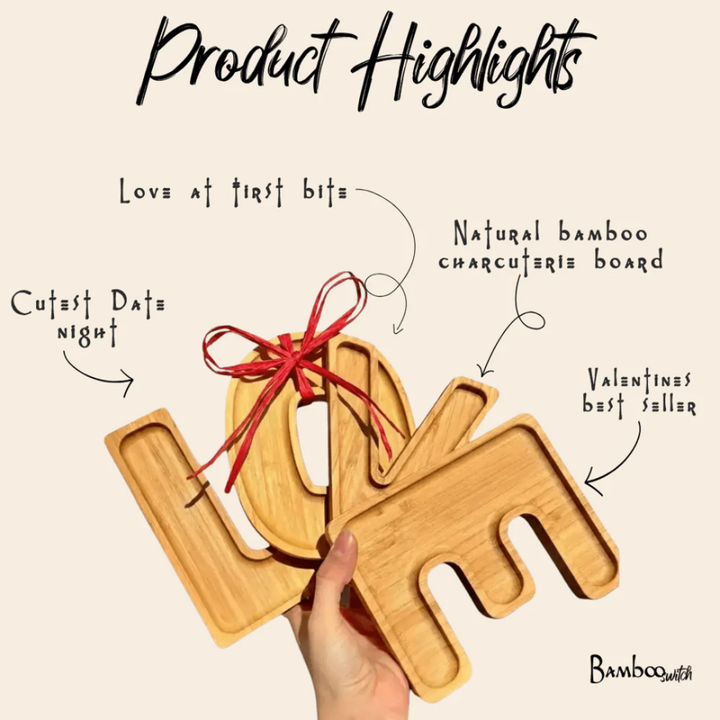 Bamboo L.O.V.E. Charcuterie Trays | Eco-Friendly LOVE Serving Board Set