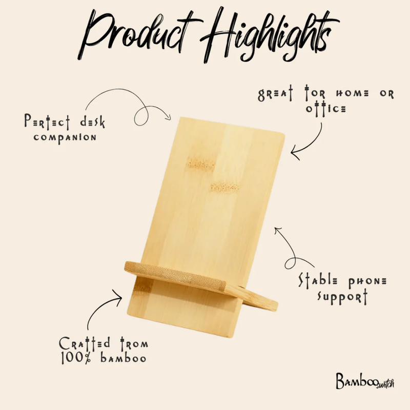 Bamboo Phone Stand | Eco-Friendly Hands-Free Desk & Counter Holder