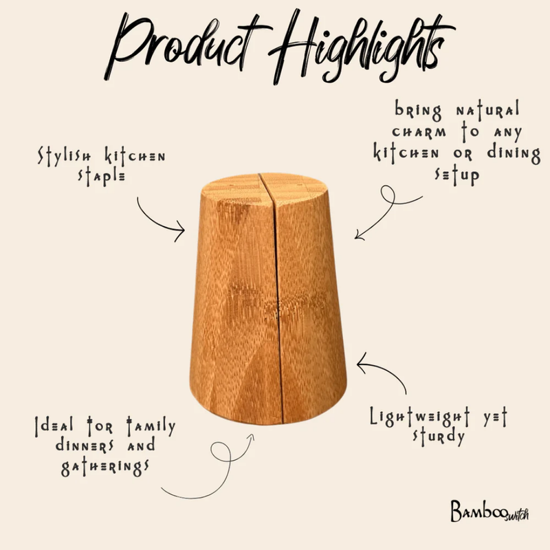 Bamboo Salt & Pepper Shaker Set | Eco-Friendly Modern Table Seasoning Set