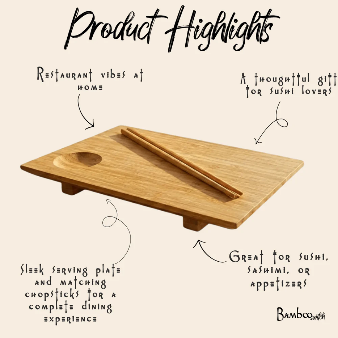 Bamboo Sushi Set | Eco-Friendly Sushi Plate &amp; Chopsticks