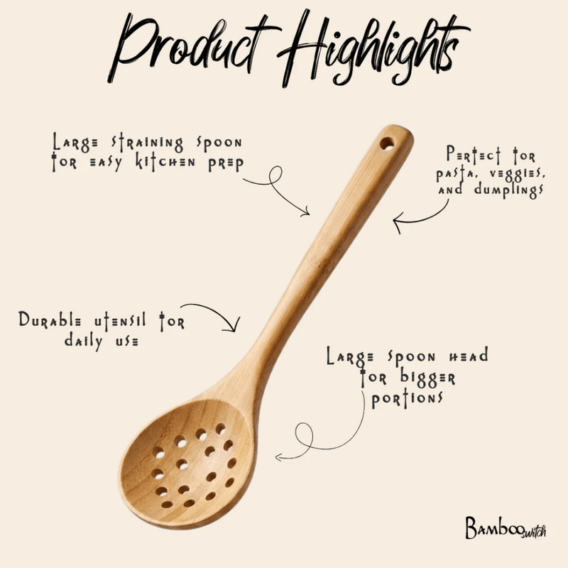 Bamboo Straining Spoon | Eco-Friendly Slotted Cooking Spoon
