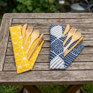 Bamboo Travel Cutlery Set | Eco-Friendly Reusable Utensils with Straw &amp; Pouch