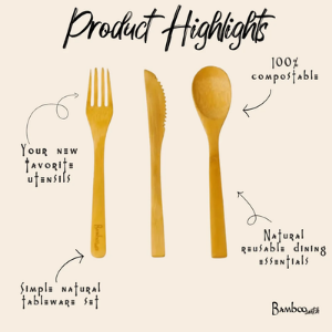 Bamboo Travel Cutlery Set | Eco-Friendly Reusable Utensils with Straw &amp; Pouch