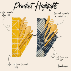 Bamboo Travel Cutlery Set | Eco-Friendly Reusable Utensils with Straw &amp; Pouch