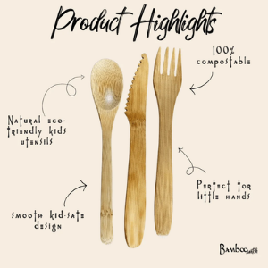 Bamboo Kids Travel Cutlery Set | Eco-Friendly Reusable Utensils with Pouch