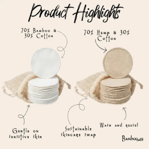 Reusable Hemp Facial Rounds (20 Pack) | Eco-Friendly Makeup Remover Pads