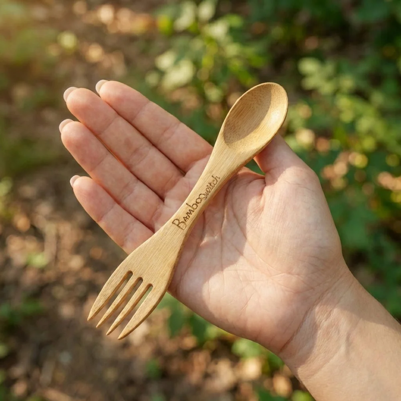 Bamboo Spork Utensil | Eco-Friendly Reusable Spoon & Fork for Travel