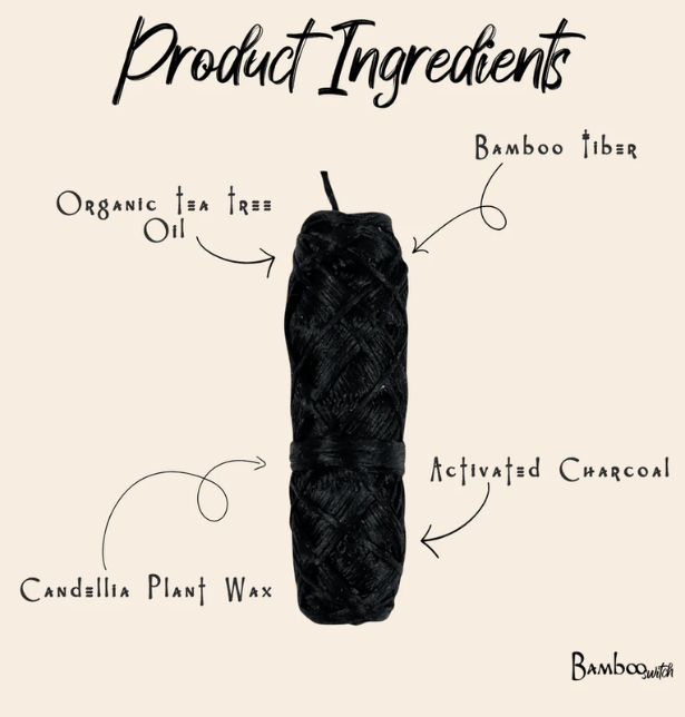 Bamboo Charcoal Dental Floss in Refillable Glass Jar | Plastic-Free, Vegan Floss