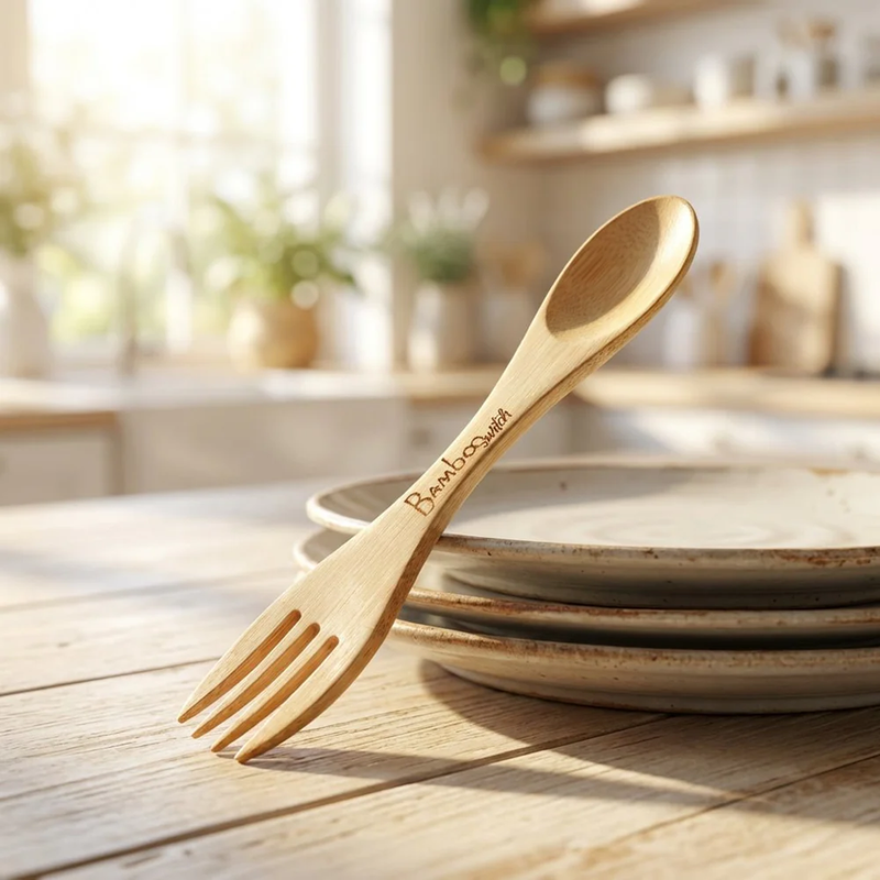 Bamboo Spork Utensil | Eco-Friendly Reusable Spoon & Fork for Travel