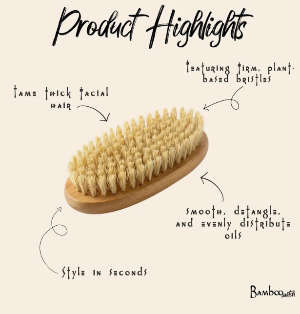 Bamboo Beard Brush with Sisal Bristles | Plastic-Free Vegan Grooming Brush