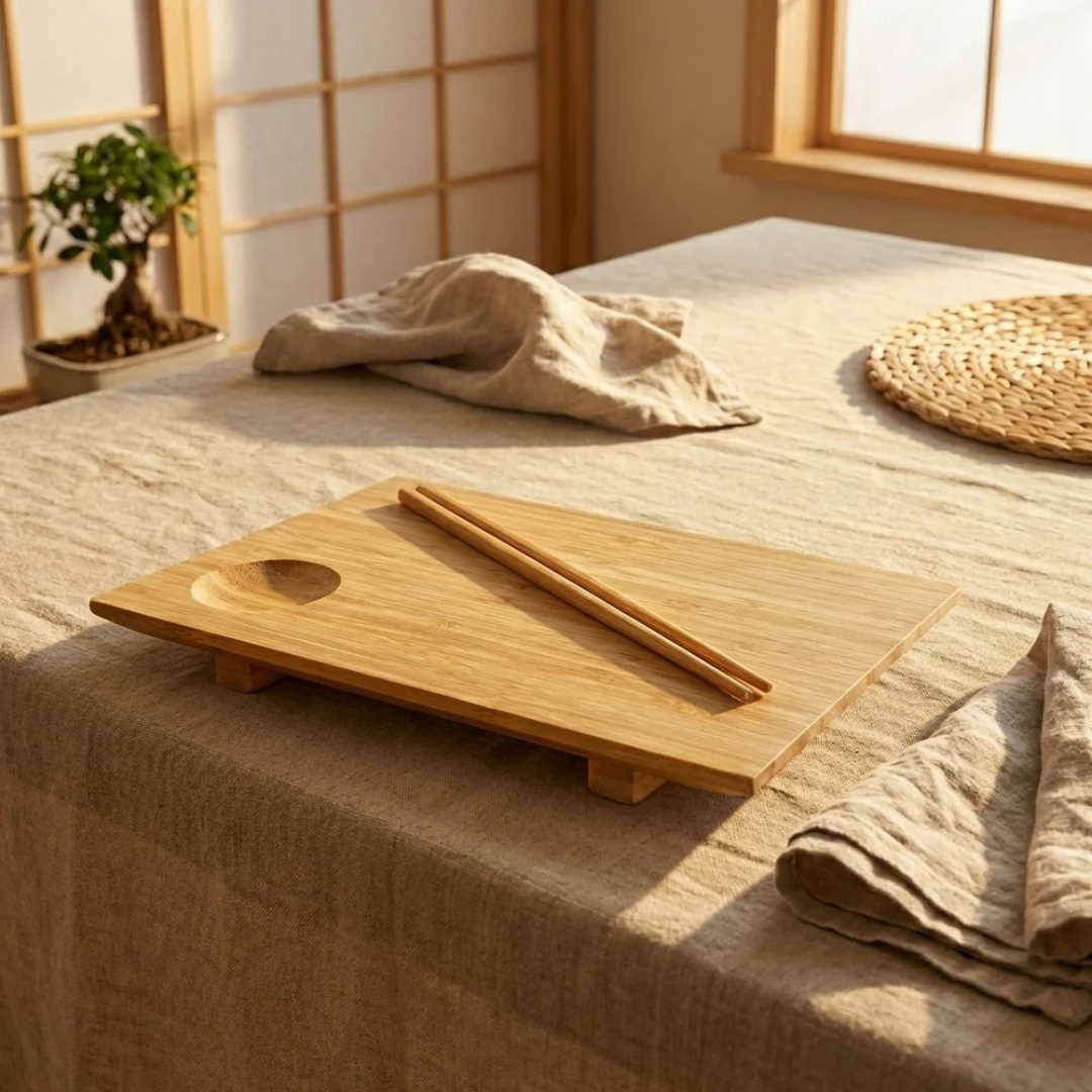 Bamboo Sushi Serving Plate &amp; Chopsticks | Reusable Eco-Friendly Sushi Set
