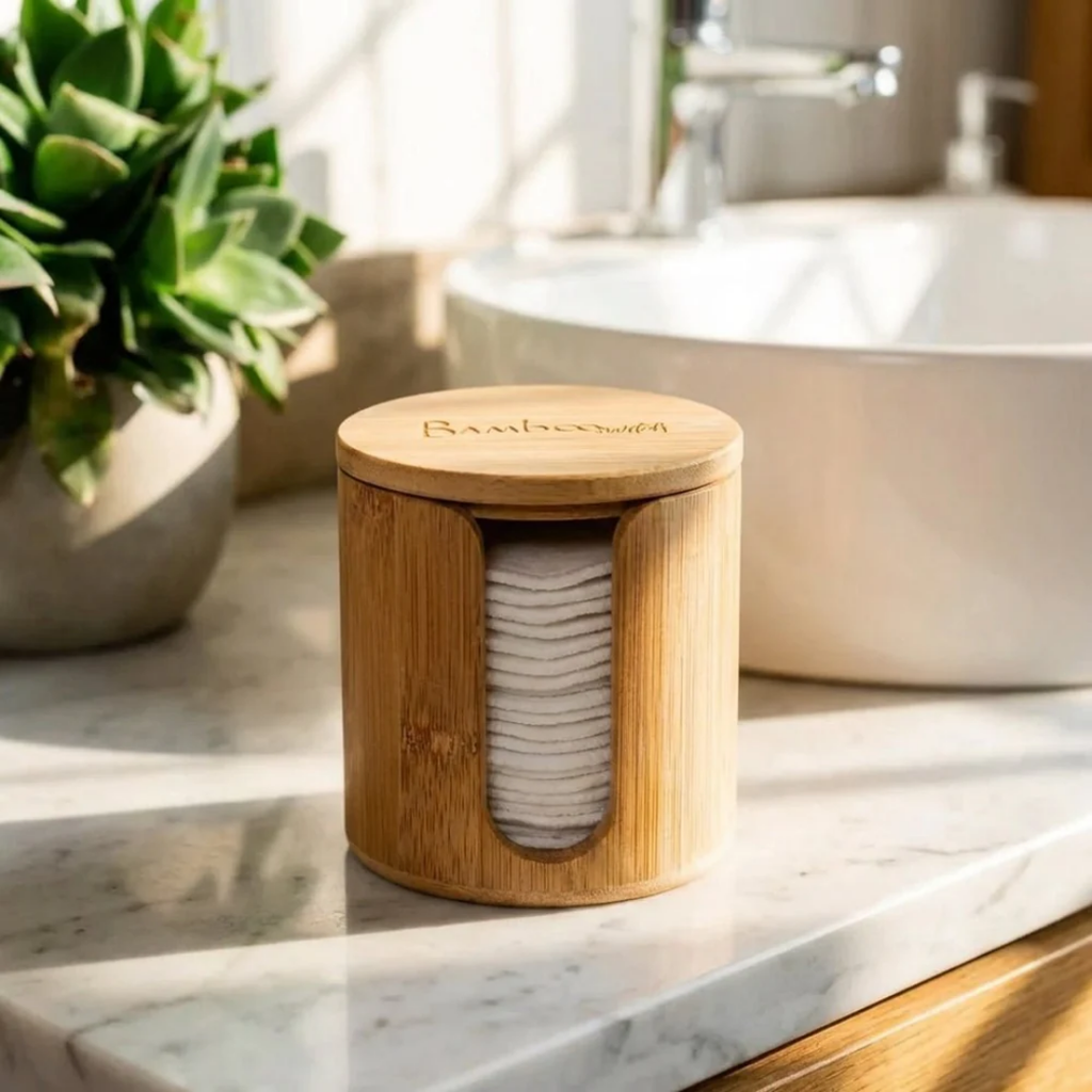Bamboo Facial Rounds Holder – Eco-Friendly Organizer for Reusable Cotton Pads
