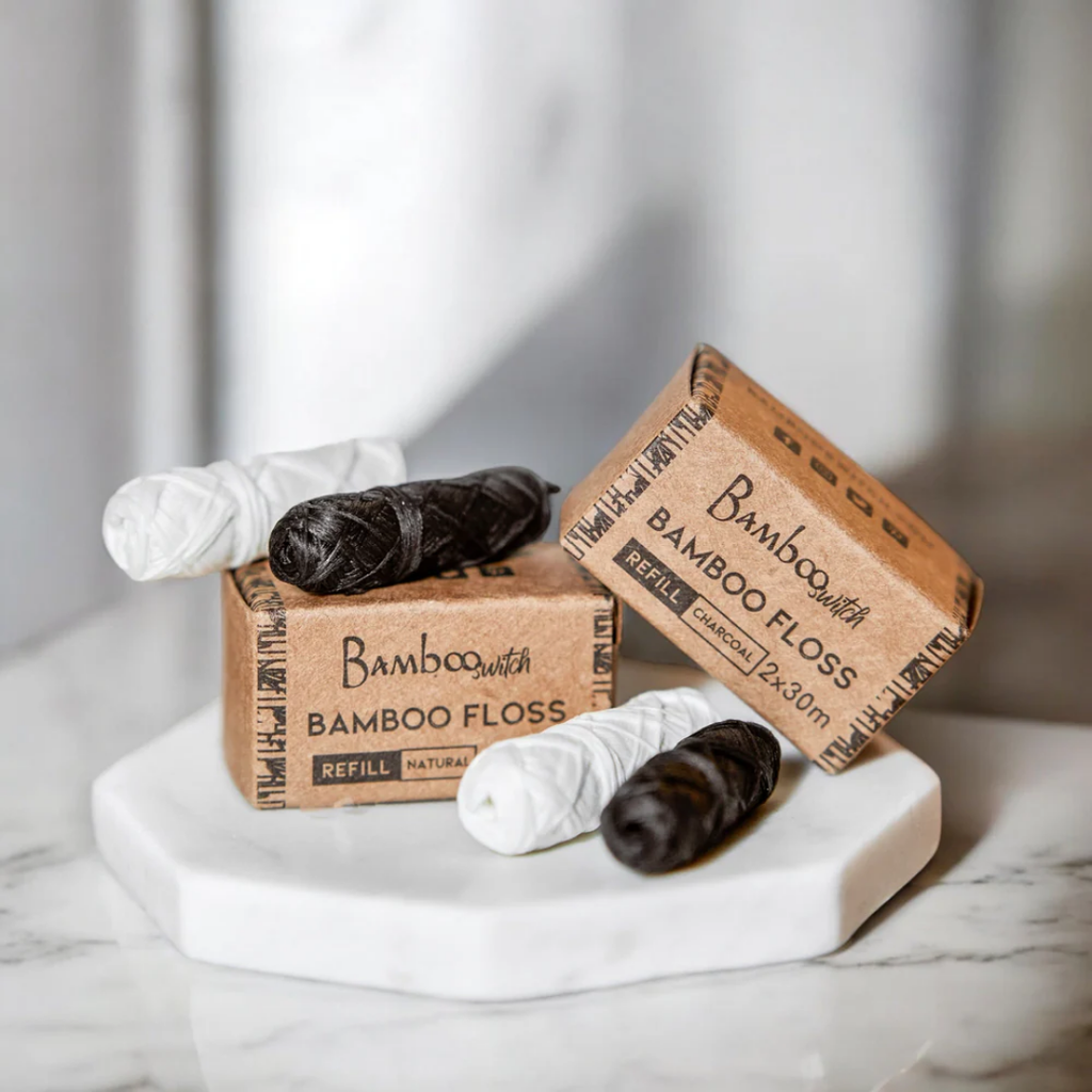 Bamboo Floss Refill Pack – 2 Plastic-Free, Compostable Charcoal Floss Spools for Sustainable Oral Care