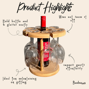 Bamboo Wine Serving Holder | Eco-Friendly Wine &amp; Glass Carrier for Entertaining