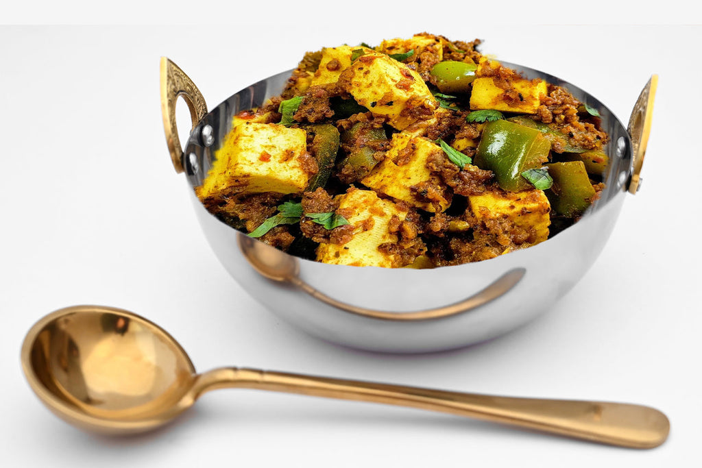 Indian Handi Serving Bowl - Stainless Steel with Brass Handles