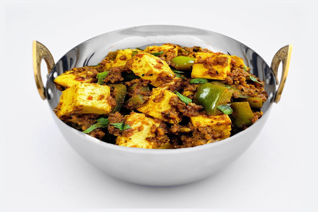 Indian Handi Serving Bowl - Stainless Steel with Brass Handles