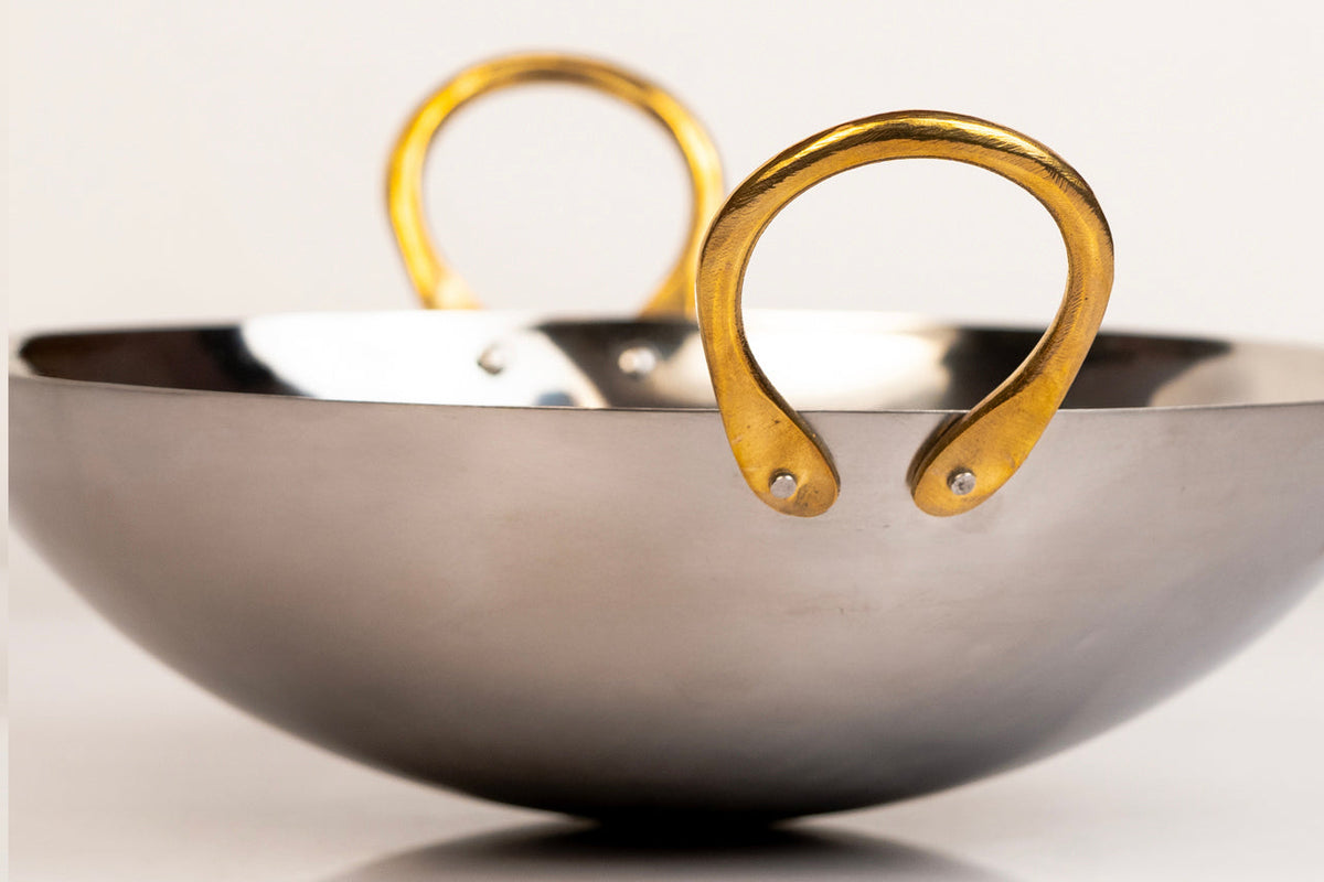 Indian Kadai Stainless Steel Wok With Brass Handles