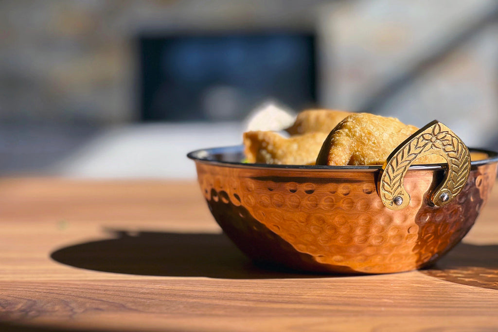 Indian Handi Serving Bowl - Hammered Copper Double Walled