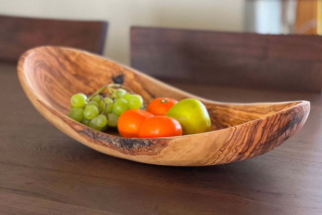 Italian Olivewood Boat Shaped Serving Bowl