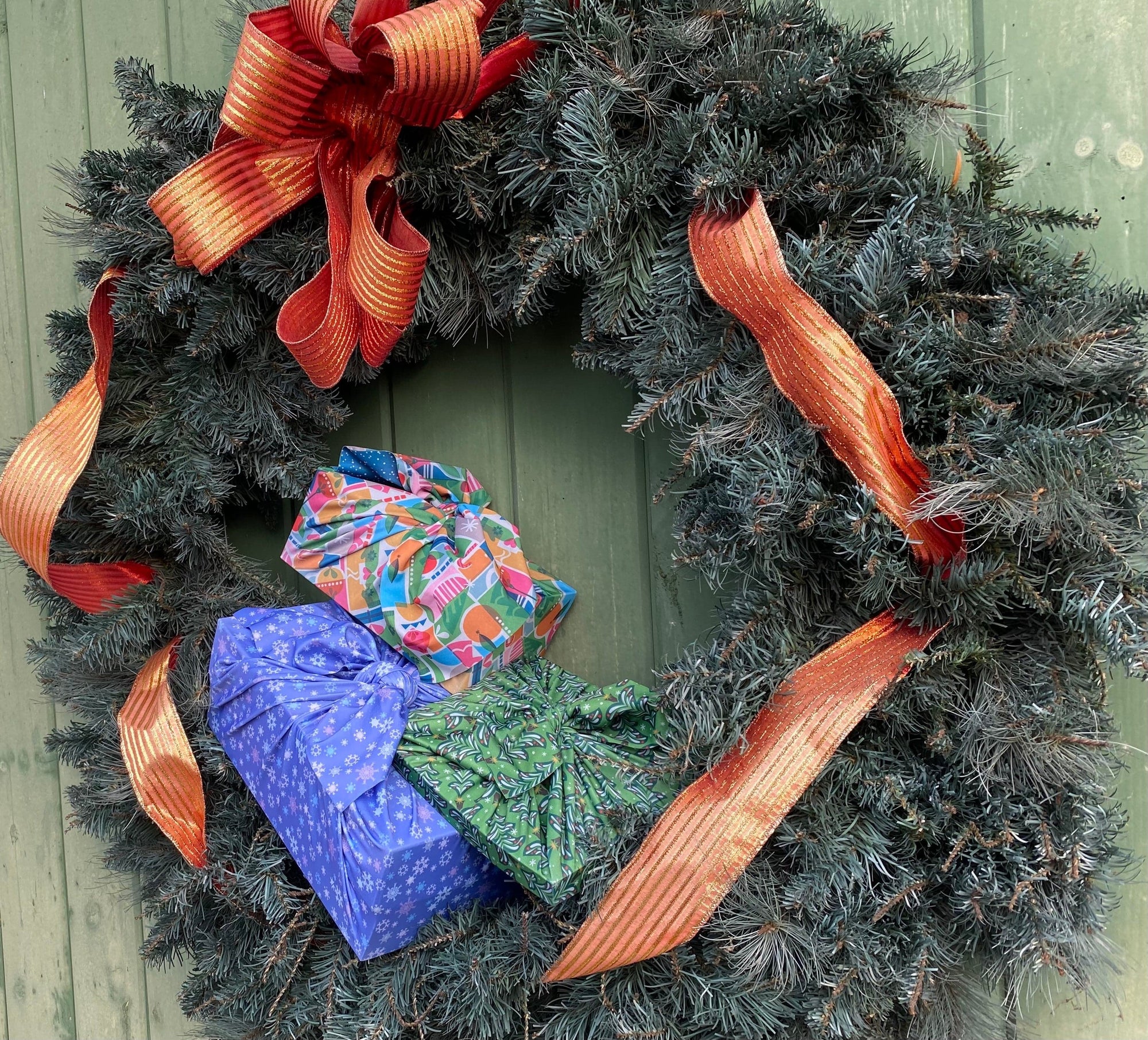 Set of 3 (S, L, XL) Reusable Cloth Furoshiki Gift Wrap | Holiday Shapes &amp; Deep Blue