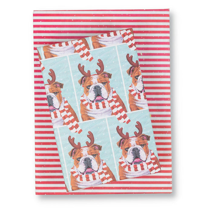 Wrappily Eco Gift Wrap Co. - Cozy Bulldog • Double-sided Eco Wrapping Paper • Holiday