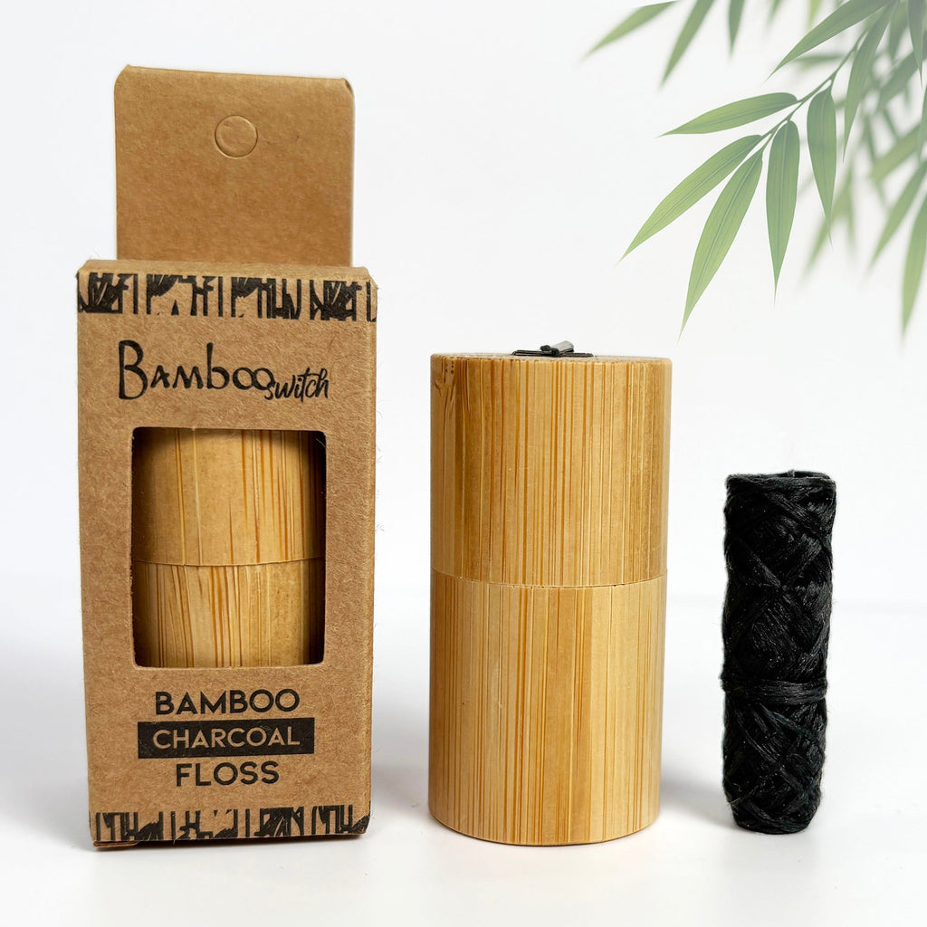 Bamboo Charcoal Dental Floss in Bamboo Container – Plastic-Free, Compostable & Refillable
