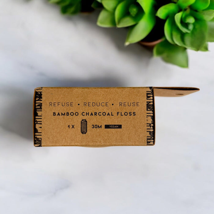 Bamboo Charcoal Dental Floss in Bamboo Container – Plastic-Free, Compostable & Refillable