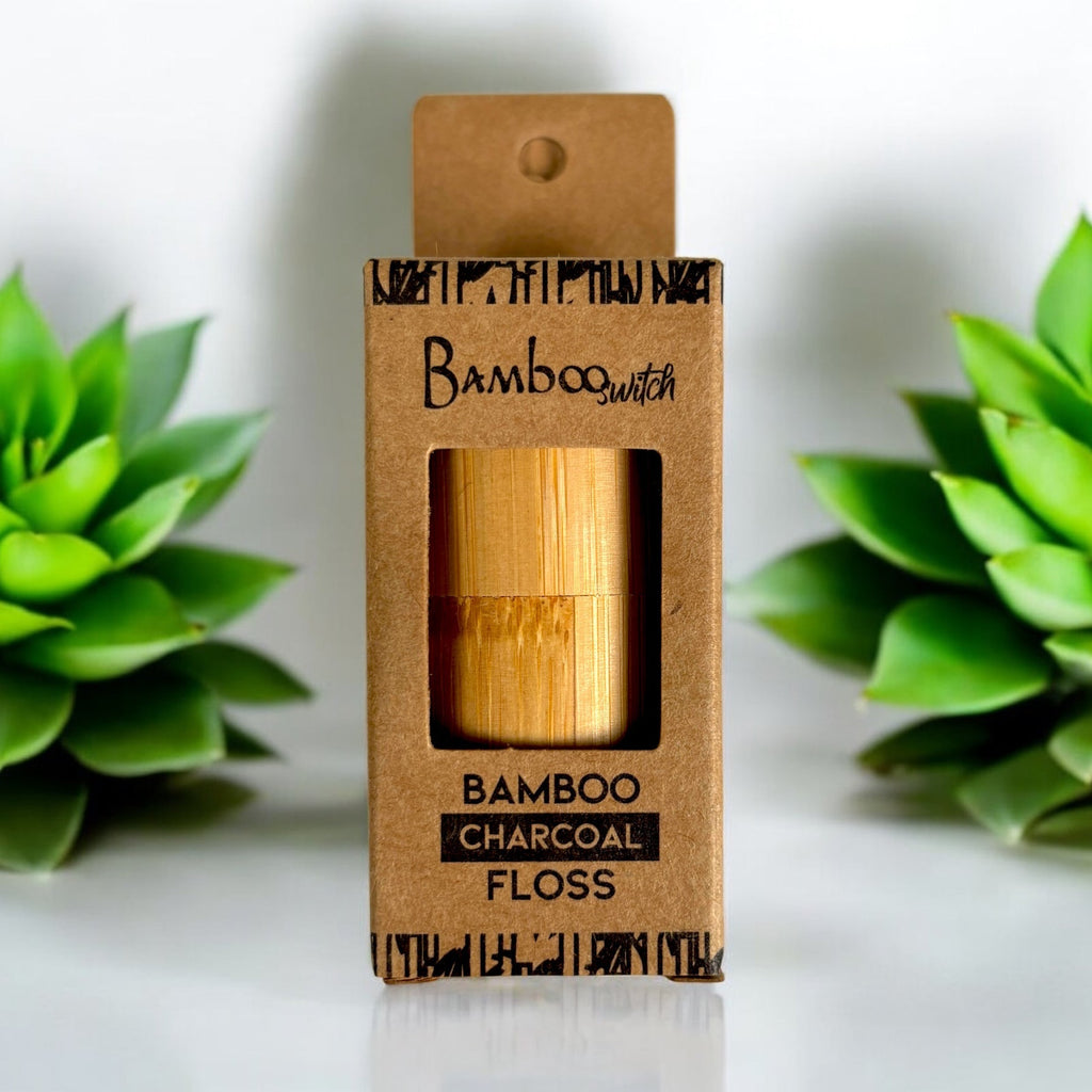 Bamboo Charcoal Dental Floss in Bamboo Container – Plastic-Free, Compostable & Refillable