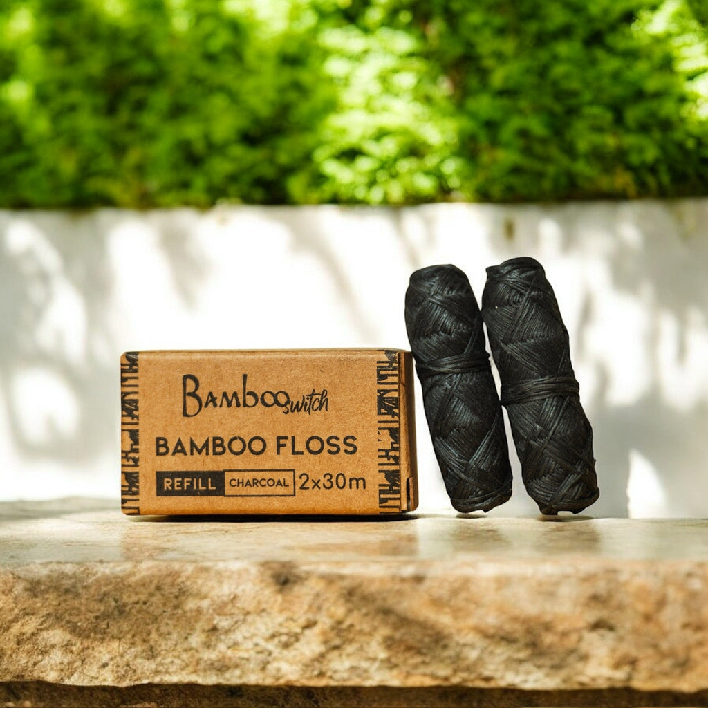 Bamboo Floss Refill Pack – 2 Plastic-Free, Compostable Charcoal Floss Spools for Sustainable Oral Care