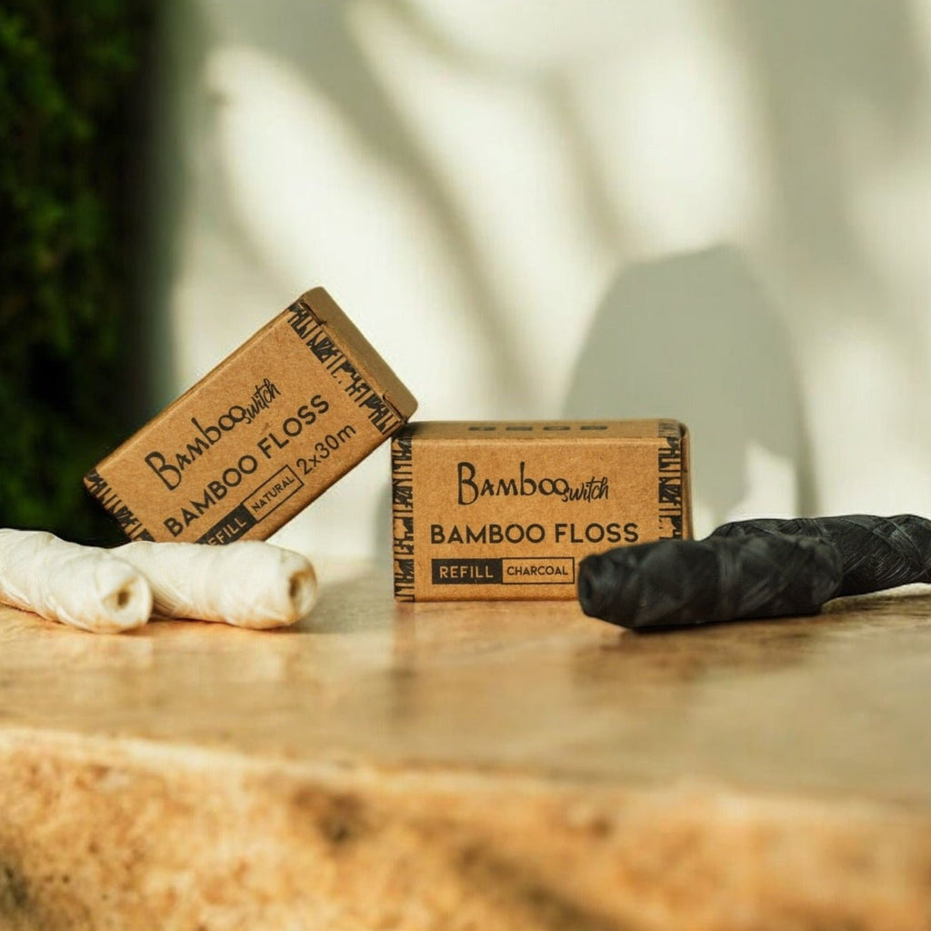 Bamboo Floss Refill Pack – 2 Plastic-Free, Compostable Charcoal Floss Spools for Sustainable Oral Care