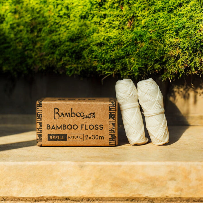 Bamboo Floss Refill Pack – 2 Plastic-Free, Compostable Charcoal Floss Spools for Sustainable Oral Care