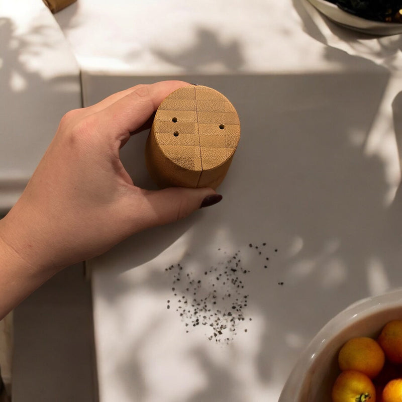 Bamboo Salt & Pepper Shaker Set | Eco-Friendly Modern Table Seasoning Set