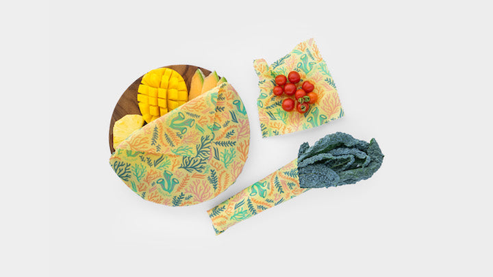 Beeswax Wrap Bulk Roll + Cutlery Set in Reef Print | Sustainable Plastic-Free Kitchen Bundle