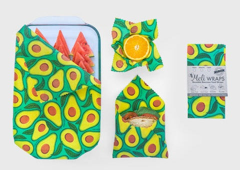 Beeswax Food Wrap – Avocado Print | Reusable Organic Beeswax Wraps for Food Storage (Small, Medium & Large)